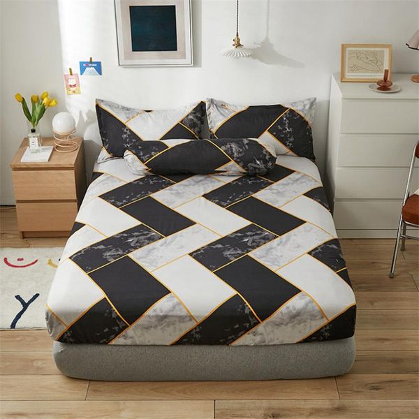 

sheets & sets 1pc polyester cotton geometric printed mattress cover with four corners elastic band bedsheet soft fitted sheet (no case)