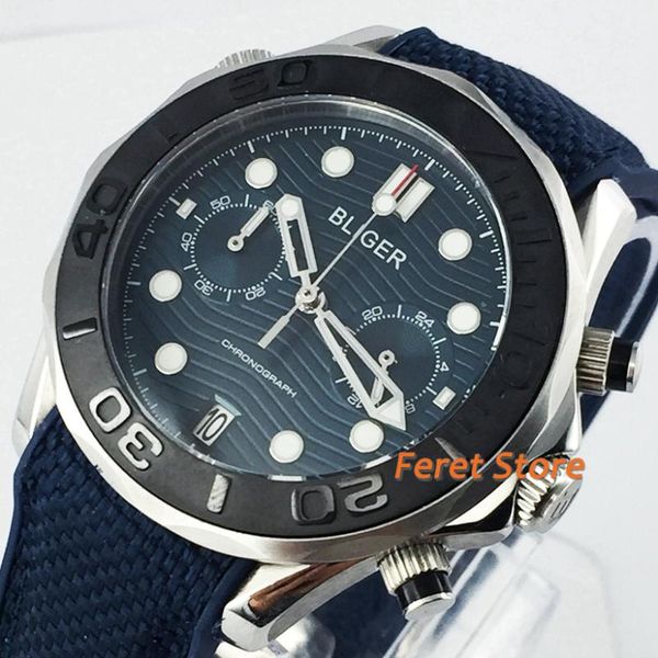 wristwatches bliger 41mm silver case sapphire crystal black ceramic bezel blue dial date rubber strap chronograph quartz mens watch, Slivery;brown
wristwatches bliger 41mm silver case sapphire crystal black ceramic bezel blue dial date rubber strap chronograph quartz mens watch, Slivery;brown