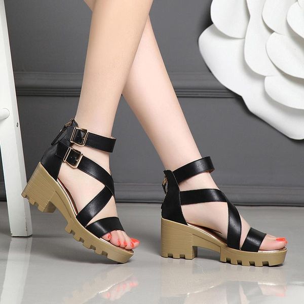 summer word buckle high heel thick with sandals roman black mid-heel wedges open toe women's
summer word buckle high heel thick with sandals roman black mid-heel wedges open toe women's