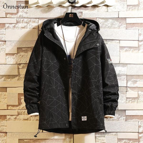 men's jackets onnestun spring hooded jacket men geometric print coat streetwear harajuku man casual clothing, Black;brown
men's jackets onnestun spring hooded jacket men geometric print coat streetwear harajuku man casual clothing, Black;brown