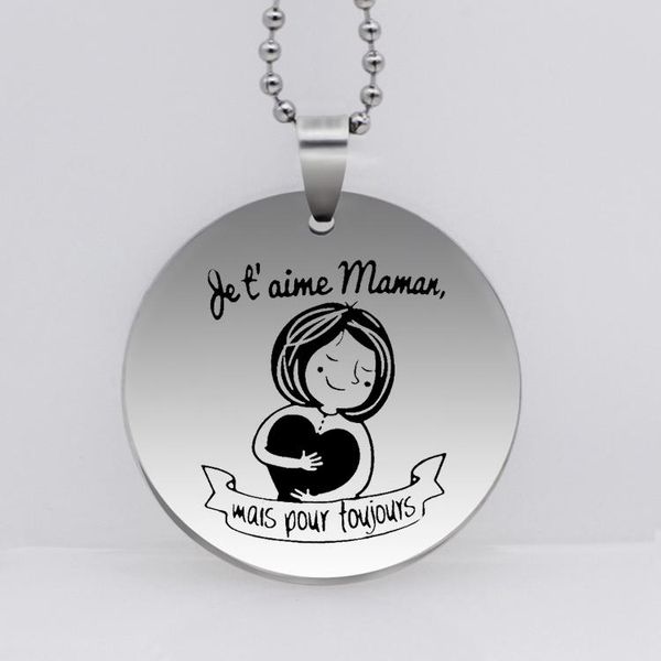 pendant necklaces "wais pour toujours" disc maman necklace design jewelry for women yp6922, Silver 
pendant necklaces "wais pour toujours" disc maman necklace design jewelry for women yp6922, Silver