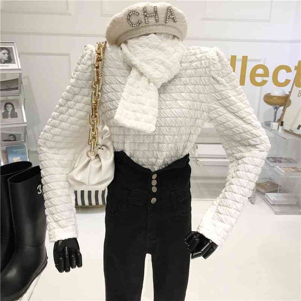 2021 fashion niche design lean background shirt sleeve pleated round neck, White
2021 fashion niche design lean background shirt sleeve pleated round neck, White