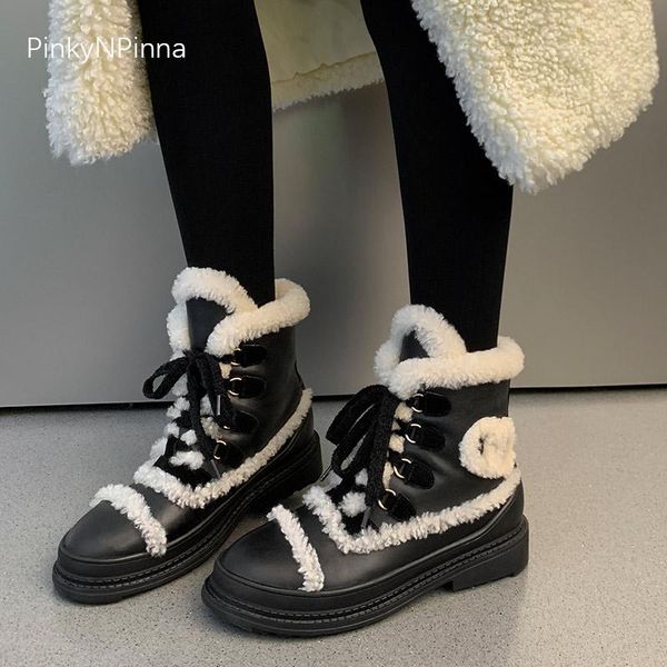 boots celebrity style fashion women black genuine leather white real wool lining warm winter outdoor snow ankle lace up platform
boots celebrity style fashion women black genuine leather white real wool lining warm winter outdoor snow ankle lace up platform