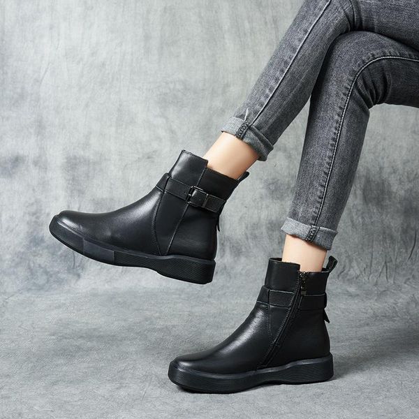 short boots women's flat-bottomed first layer cowhide casual all-match british style, Black
short boots women's flat-bottomed first layer cowhide casual all-match british style, Black