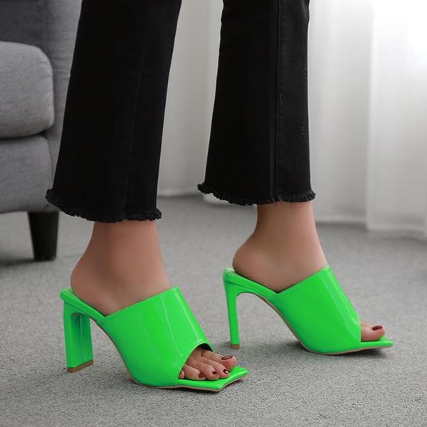 fashion women's slippers summer ladies patent leather high heels woman square toe slides women green white female shoes, Black
fashion women's slippers summer ladies patent leather high heels woman square toe slides women green white female shoes, Black