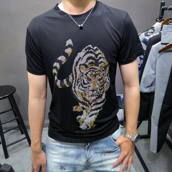 men's t-shirts summer tiger rhinestones t-shirt men o-neck slim short sleeve tshirt for social club outfits trend brand fashion, White;black
men's t-shirts summer tiger rhinestones t-shirt men o-neck slim short sleeve tshirt for social club outfits trend brand fashion, White;black