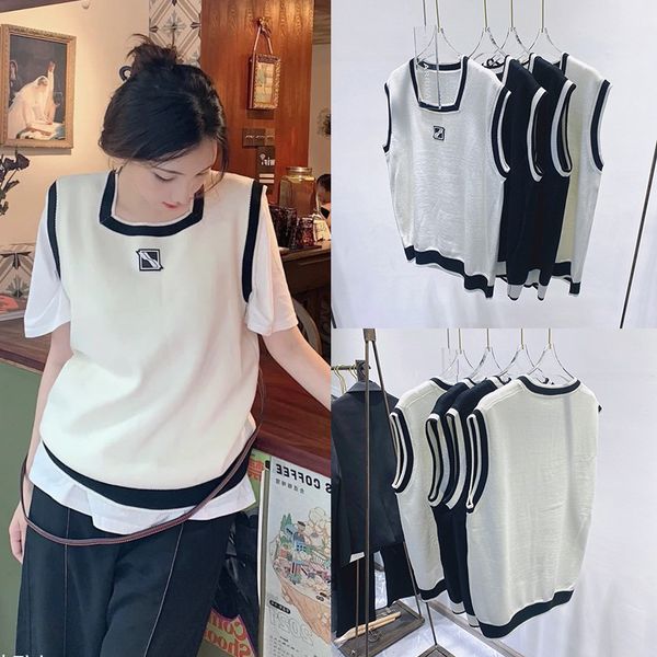 correct version we11 splicing square neck pullover design college sweater knitted sleeveless vest women's top, White
correct version we11 splicing square neck pullover design college sweater knitted sleeveless vest women's top, White