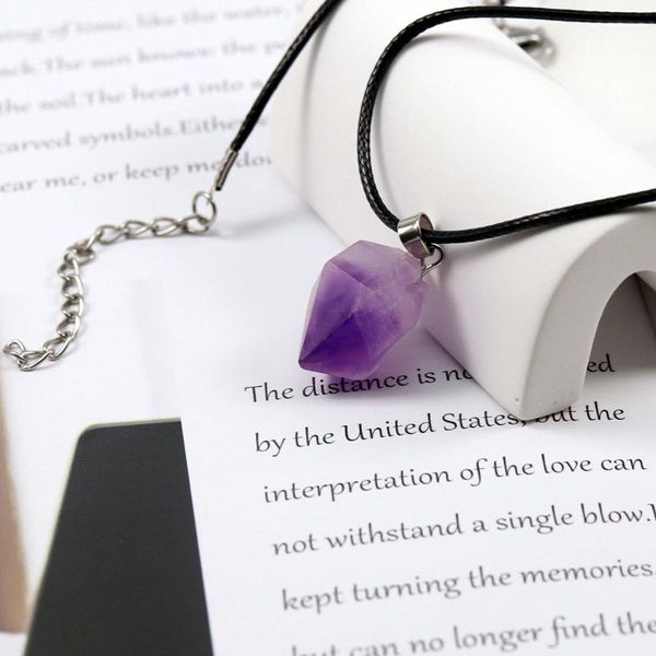 pendant necklaces fashion natural purple stone necklace black leather rope chain for women men charm jewelry gifts, Silver
pendant necklaces fashion natural purple stone necklace black leather rope chain for women men charm jewelry gifts, Silver