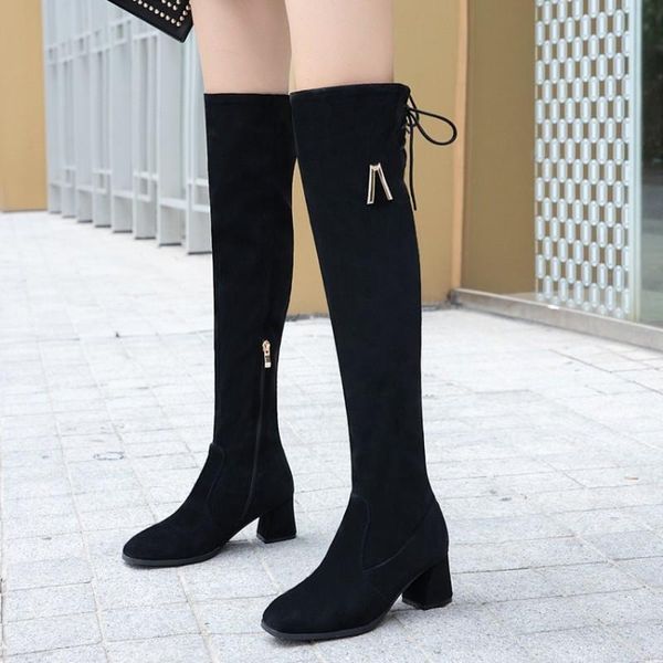boots square toe metal decoration women over the knee high hoof heels winter shoes flock zipper size 31-48, Black
boots square toe metal decoration women over the knee high hoof heels winter shoes flock zipper size 31-48, Black