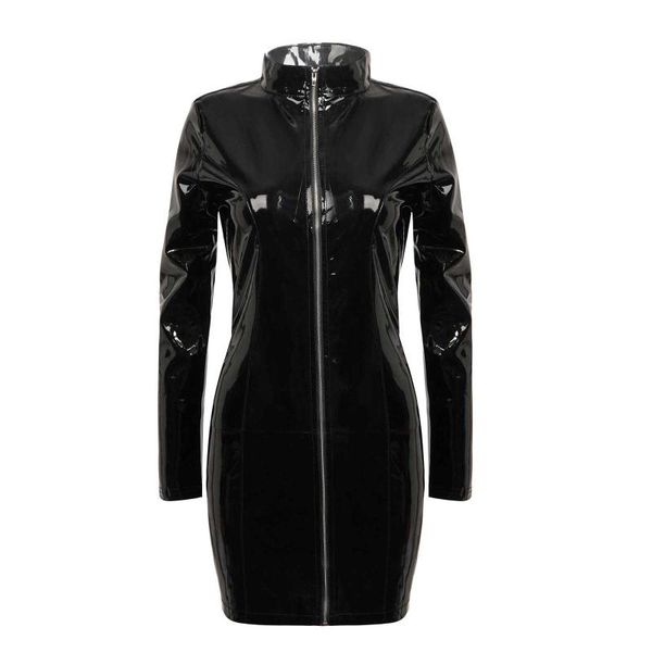 casual dresses womens wet look high street latex dress leather long sleeve zipper bodycon party night clubwear costume 2021, Black;gray 
casual dresses womens wet look high street latex dress leather long sleeve zipper bodycon party night clubwear costume 2021, Black;gray