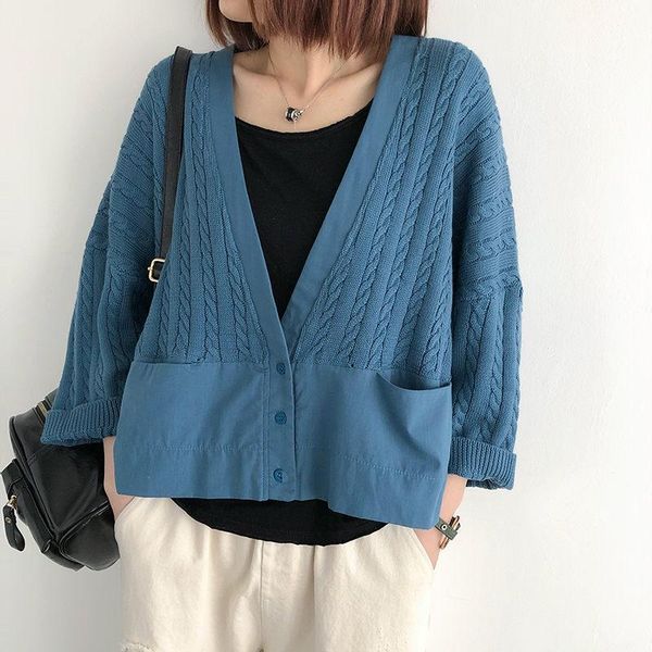 women's knits & tees short casual ladies sweater cardigan 2021 retro loose v-neck stitching long sleeve knitted spring jacket zh345, White
women's knits & tees short casual ladies sweater cardigan 2021 retro loose v-neck stitching long sleeve knitted spring jacket zh345, White