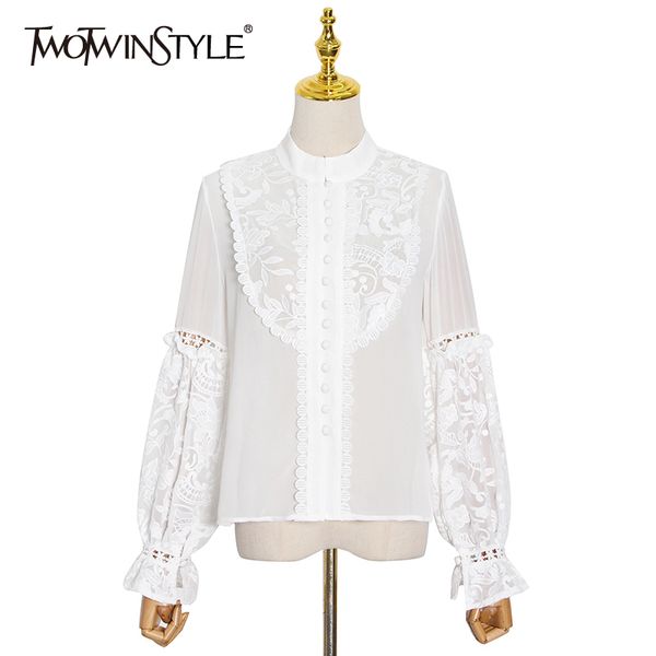 twotwinstyle lace embroidery white shirt for women stand collar long sleeve elegant blouse female fashion clothing fall 210517
twotwinstyle lace embroidery white shirt for women stand collar long sleeve elegant blouse female fashion clothing fall 210517