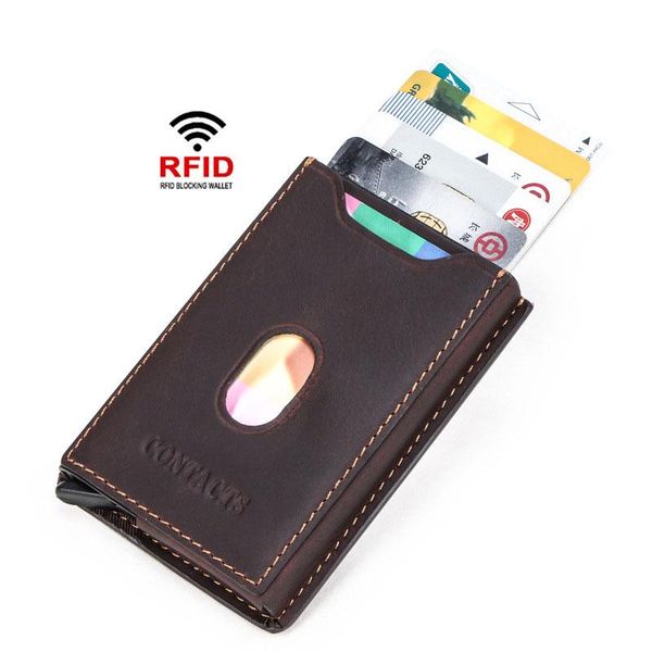 card holders mrf45 crazy horse leather rfid holder carteira business automatic up slim wallet box pasjeshouder, Brown;gray
card holders mrf45 crazy horse leather rfid holder carteira business automatic up slim wallet box pasjeshouder, Brown;gray