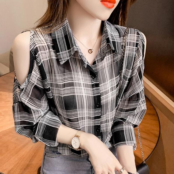 women's blouses & shirts check shirt summer 2021 retro hong kong style off shoulder thin sunscreen loose chiffon versatile top, White
women's blouses & shirts check shirt summer 2021 retro hong kong style off shoulder thin sunscreen loose chiffon versatile top, White