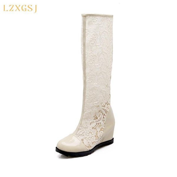 air mesh women high boots back zipper round toe heels height increasing female women's summer shoes, Black
air mesh women high boots back zipper round toe heels height increasing female women's summer shoes, Black