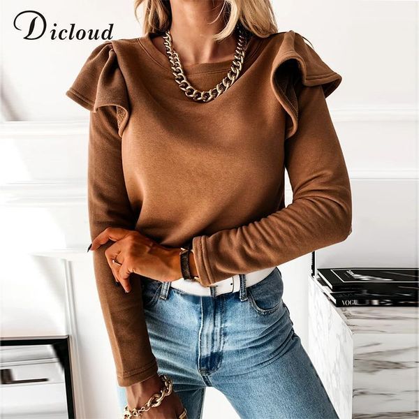 women's t-shirt dicloud women ruffle long sleeve winter spring shirt elegant round neck solid warm ladies 2021 clothing brown shirts ca, White
women's t-shirt dicloud women ruffle long sleeve winter spring shirt elegant round neck solid warm ladies 2021 clothing brown shirts ca, White