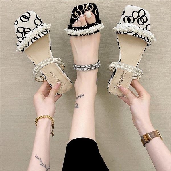 slippers fashion sandals women 2021 style summer fairy pearl square head thick heel two wear mid-heeled high heels, Black
slippers fashion sandals women 2021 style summer fairy pearl square head thick heel two wear mid-heeled high heels, Black
