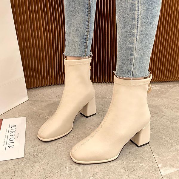 boots black beige high heel ankle women shoes square toe concise style pu leather thick mujer 2021
boots black beige high heel ankle women shoes square toe concise style pu leather thick mujer 2021
