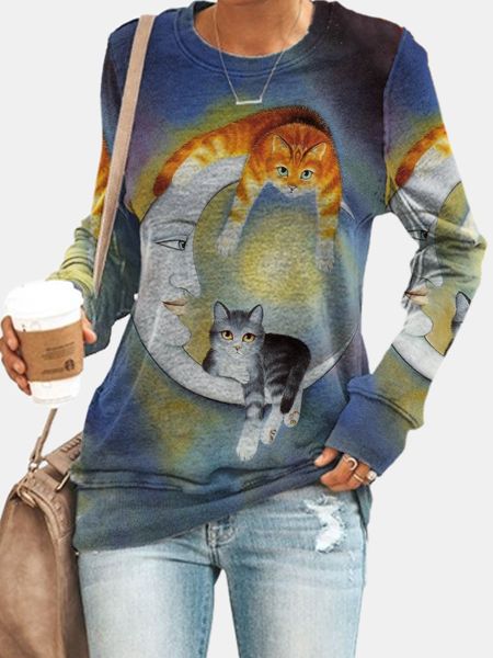 women's t-shirt cartoon animal cat digital printing long sleeved womens t shirt autumn winter street hipster loose starry butterfly lad, White
women's t-shirt cartoon animal cat digital printing long sleeved womens t shirt autumn winter street hipster loose starry butterfly lad, White
