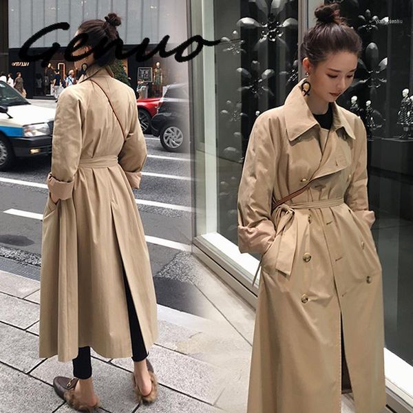 women's trench coats genuo spring autumn fashion casual khaki coat long outerwear loose clothes office lady windbreaker with be, Tan;black
women's trench coats genuo spring autumn fashion casual khaki coat long outerwear loose clothes office lady windbreaker with be, Tan;black