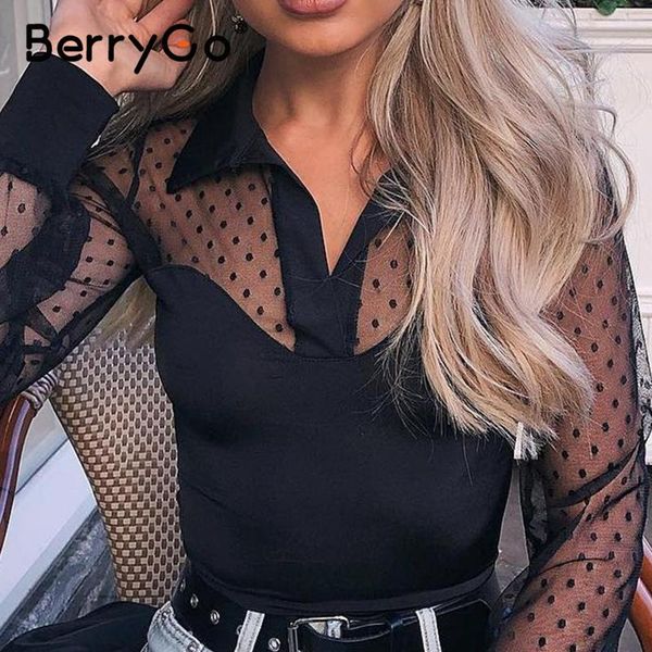 women's blouses & shirts berrygo patchwork mesh polka dot women blouse elegant spring summer long sleeve highstreet black shirt female, White
women's blouses & shirts berrygo patchwork mesh polka dot women blouse elegant spring summer long sleeve highstreet black shirt female, White