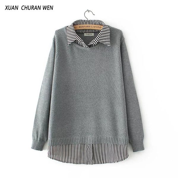 xuanchuranwen women autumn knitwear turn down collar patchwork faux two piece long sleeve sweater loose yy54 210603, White;black
xuanchuranwen women autumn knitwear turn down collar patchwork faux two piece long sleeve sweater loose yy54 210603, White;black