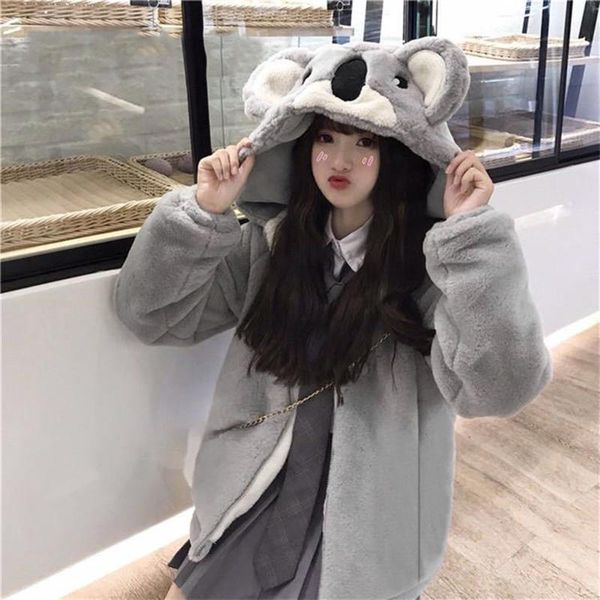women's wool & blends warm plush overcoat winter thicken zipper solid color loose cute koala ear gray casual hoodie korean style 21907, Black
women's wool & blends warm plush overcoat winter thicken zipper solid color loose cute koala ear gray casual hoodie korean style 21907, Black