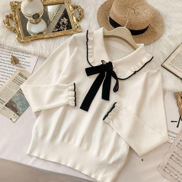 women's sweaters woman femme chandails autumn and winter 2021 sweater doll collar women pull hiver, White;black
women's sweaters woman femme chandails autumn and winter 2021 sweater doll collar women pull hiver, White;black