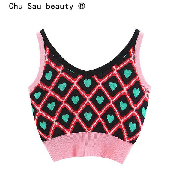 chu sau beauty sweet chic heart color block knitted vest women casual style navel exposed short sweater vestidos de mode 210508, White
chu sau beauty sweet chic heart color block knitted vest women casual style navel exposed short sweater vestidos de mode 210508, White