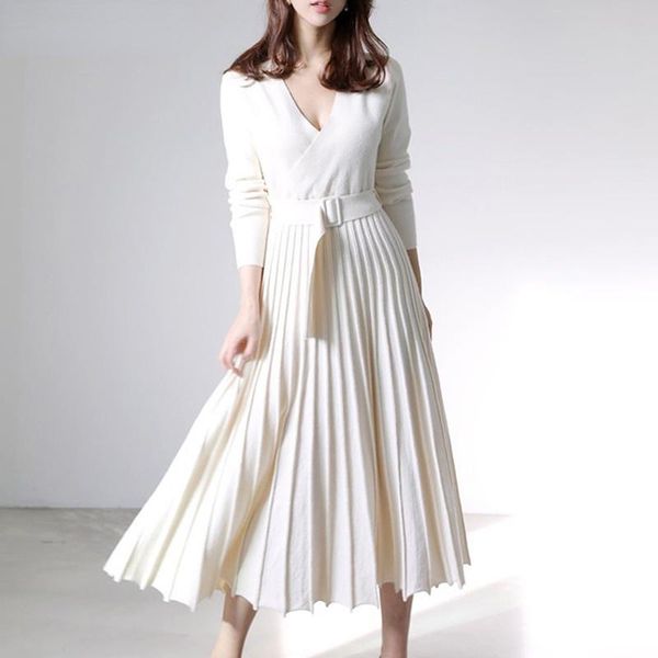 casual dresses elegant v-neck thick warm women knitted pleated dress long sleeve belted sashes ladies sweater 2021 autumn winter, Black;gray
casual dresses elegant v-neck thick warm women knitted pleated dress long sleeve belted sashes ladies sweater 2021 autumn winter, Black;gray