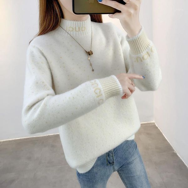 women's sweaters thick mink feece pullover sweater women 2021 autumn winter jacket female loose versatile bottoming, White;black
women's sweaters thick mink feece pullover sweater women 2021 autumn winter jacket female loose versatile bottoming, White;black