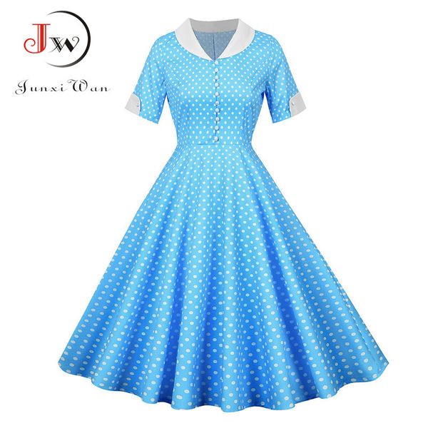 women summer short sleeve polka dot vintage dress plus size slim big swing elegant office ladies party midi sundress robe femme 210510, Black;gray
women summer short sleeve polka dot vintage dress plus size slim big swing elegant office ladies party midi sundress robe femme 210510, Black;gray