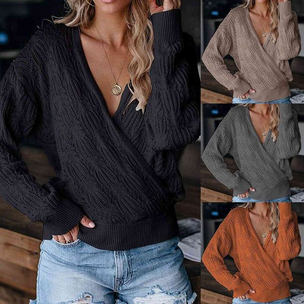 women deep v neck wrap sweater hollow long sleeve crochet knit elegant pullover ladies winter sweaters, White;black
women deep v neck wrap sweater hollow long sleeve crochet knit elegant pullover ladies winter sweaters, White;black