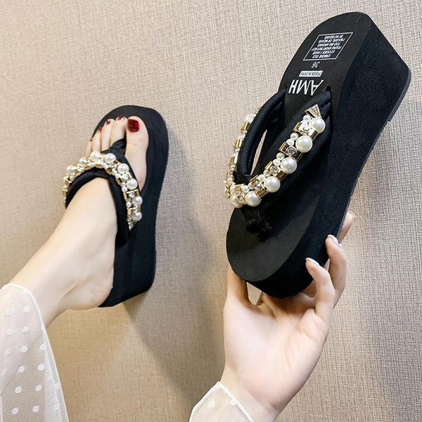 flowers rhinestones flip flops pearl high heel slippers wedge leisure shoe women's sandals comfort beach shoes, Black
flowers rhinestones flip flops pearl high heel slippers wedge leisure shoe women's sandals comfort beach shoes, Black