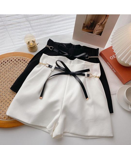 women's shorts summer style korean of bow chain design high waist temperament wide leg women, White;black
women's shorts summer style korean of bow chain design high waist temperament wide leg women, White;black