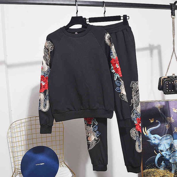 pants fashion tracksuit women flower floral embroidery two piece autumn streetwear long sleeve sweatshirt and pants set, White
pants fashion tracksuit women flower floral embroidery two piece autumn streetwear long sleeve sweatshirt and pants set, White