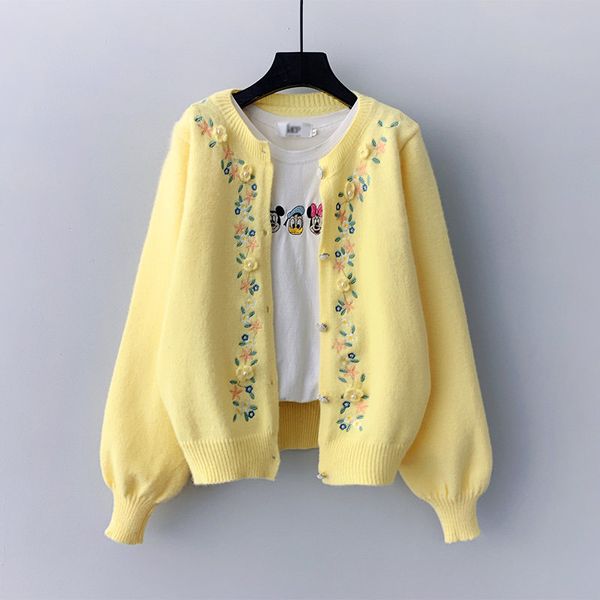white manual flower embroidery cardigan sweater womens single breasted knitted jacket coat fashion mori girl sweater, White;black
white manual flower embroidery cardigan sweater womens single breasted knitted jacket coat fashion mori girl sweater, White;black