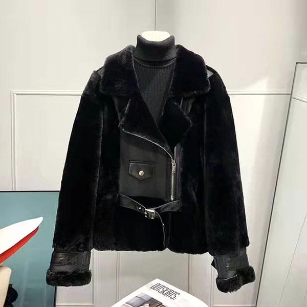 women's fur & faux natural real sheep coat winter women locomotive model short length genuine leather jacket turn-down collar pocket de, Black
women's fur & faux natural real sheep coat winter women locomotive model short length genuine leather jacket turn-down collar pocket de, Black