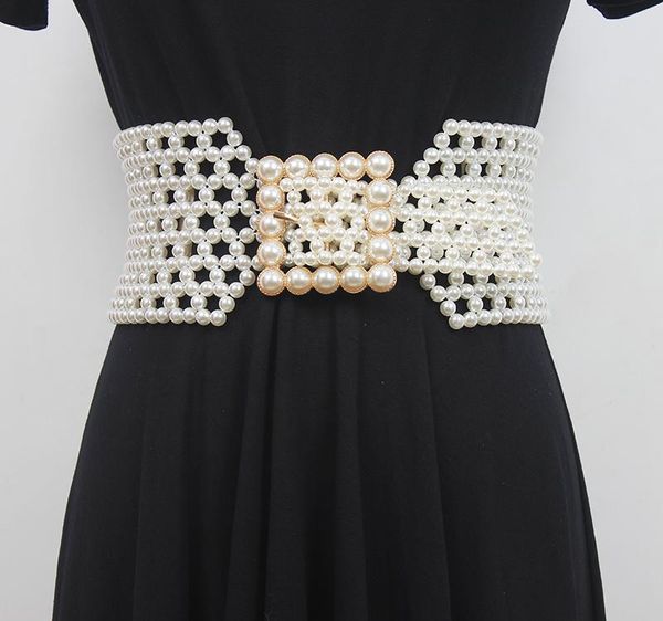 belts women's runway fashion pearl knitted elastic cummerbunds female dress corsets waistband decoration wide belt r1165, Black;brown
belts women's runway fashion pearl knitted elastic cummerbunds female dress corsets waistband decoration wide belt r1165, Black;brown