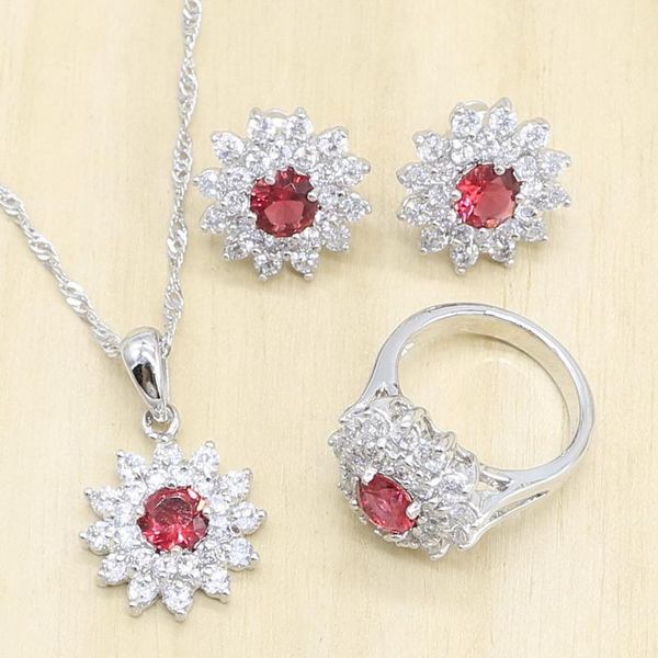 earrings & necklace flower shape red white stones silver color jewelry sets for women stud rings pendant gift box
earrings & necklace flower shape red white stones silver color jewelry sets for women stud rings pendant gift box