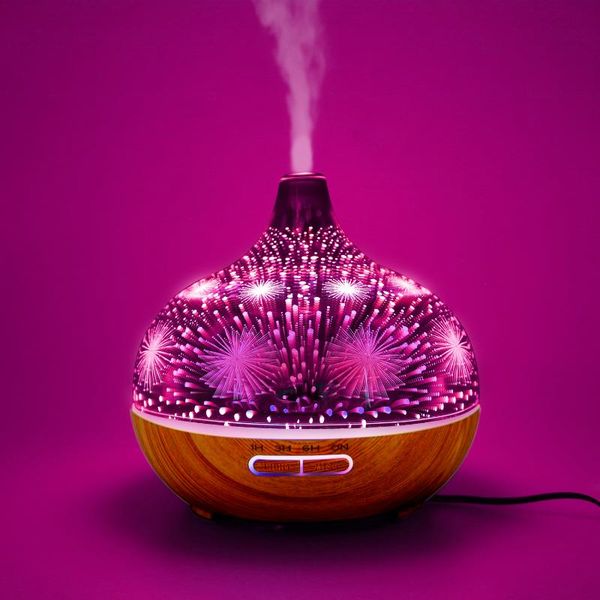 humidifiers 3d glass vase aromatherapy essential oil aroma diffuser 7-color light changing and waterless auto shut-off cool mist humidifier