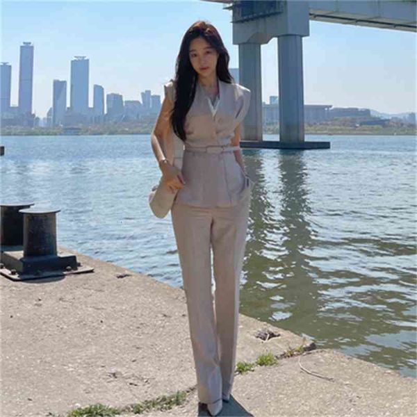 women's two piece pants elegant office ladies pant suits button belt blazer suit summer sleeveless stylish women occupation set 1, White
women's two piece pants elegant office ladies pant suits button belt blazer suit summer sleeveless stylish women occupation set 1, White