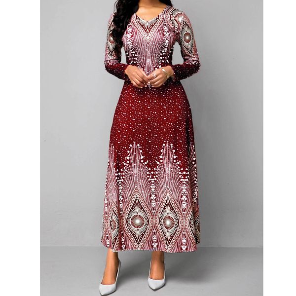 luxury casual drsv-neck printed long sleeve maxi drs for spring and autumn women, Black;gray
luxury casual drsv-neck printed long sleeve maxi drs for spring and autumn women, Black;gray