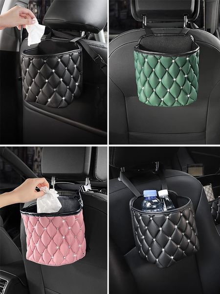 car organizer back seat storage bag leather rhinestones garbage box trash bin can diamond inlaid pink auto interior for girls
car organizer back seat storage bag leather rhinestones garbage box trash bin can diamond inlaid pink auto interior for girls
