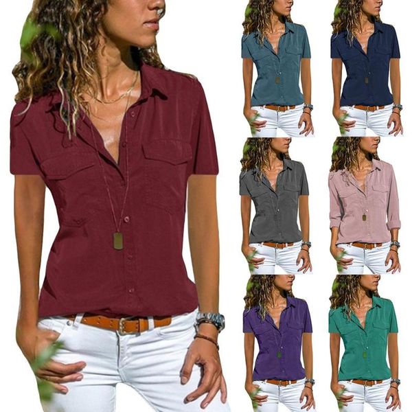 fashion women solid color v neck turn-down collar long sleeve shirt blouse clothing women's blouses & shirts, White
fashion women solid color v neck turn-down collar long sleeve shirt blouse clothing women's blouses & shirts, White