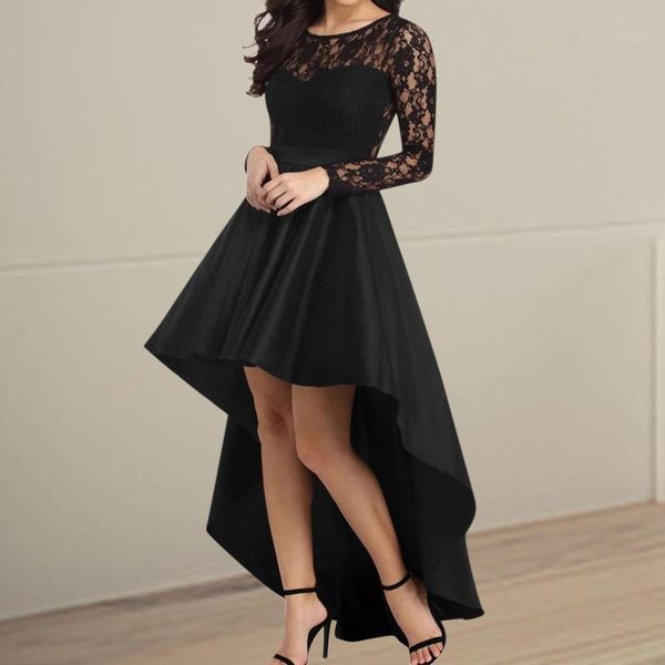 casual dresses women high low satin long dress lace sleeve o-neck dovetail party elegant lady solid color swing #t2g, Black;gray
casual dresses women high low satin long dress lace sleeve o-neck dovetail party elegant lady solid color swing #t2g, Black;gray