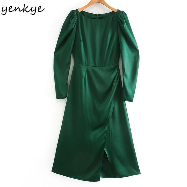 fashion women slits elegant dress female o neck puff sleeve a-line green temperament party long vestido 210514, Black;gray
fashion women slits elegant dress female o neck puff sleeve a-line green temperament party long vestido 210514, Black;gray