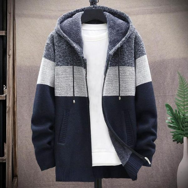 men's sweaters men hooded coat color block knitted autumn winter thicken plush lining warm cardigan sweater for office clothing, White;black
men's sweaters men hooded coat color block knitted autumn winter thicken plush lining warm cardigan sweater for office clothing, White;black