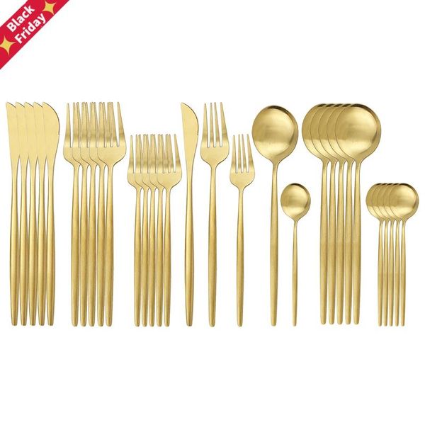 30pcs matte gold cutlery set stainless steel dinnerware knife dessert fork spoon dinner silverware kitchen party tableware sets
30pcs matte gold cutlery set stainless steel dinnerware knife dessert fork spoon dinner silverware kitchen party tableware sets