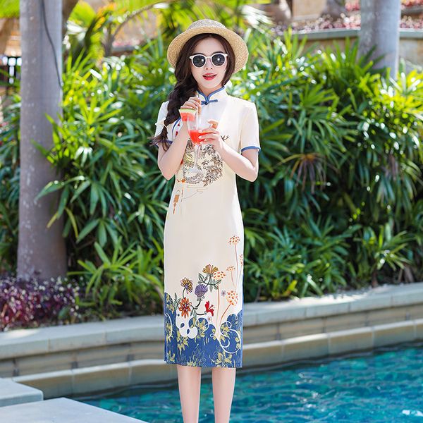 chinese flower phoenix printed short sleeves cheongsam female ice silk knee-length qipao elegant traditional clothing size s-3xl, Red
chinese flower phoenix printed short sleeves cheongsam female ice silk knee-length qipao elegant traditional clothing size s-3xl, Red